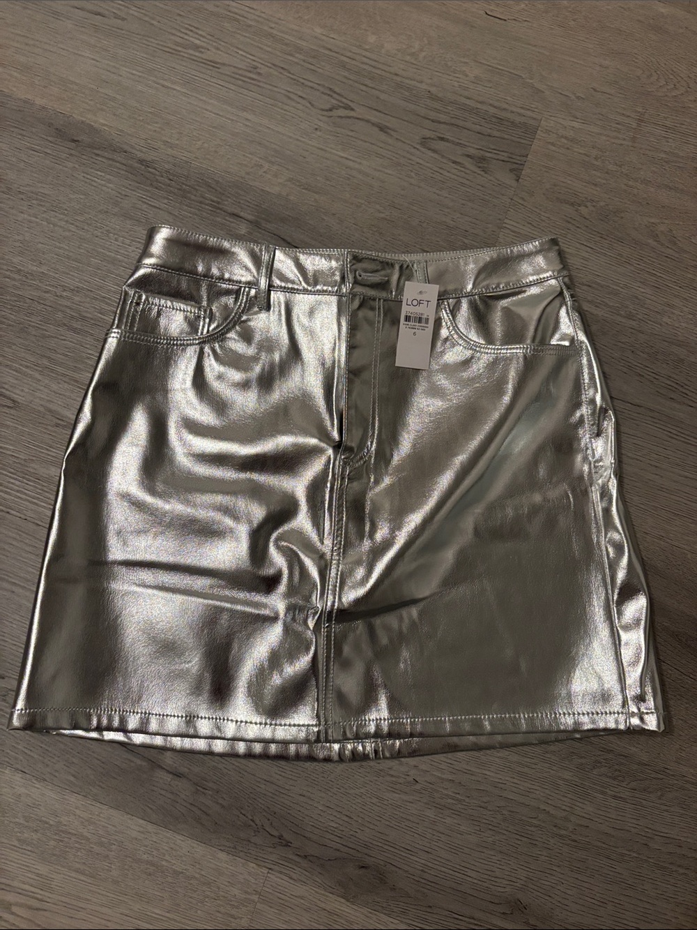 LOFT Silver Metallic Faux-Leather Mini Skirt